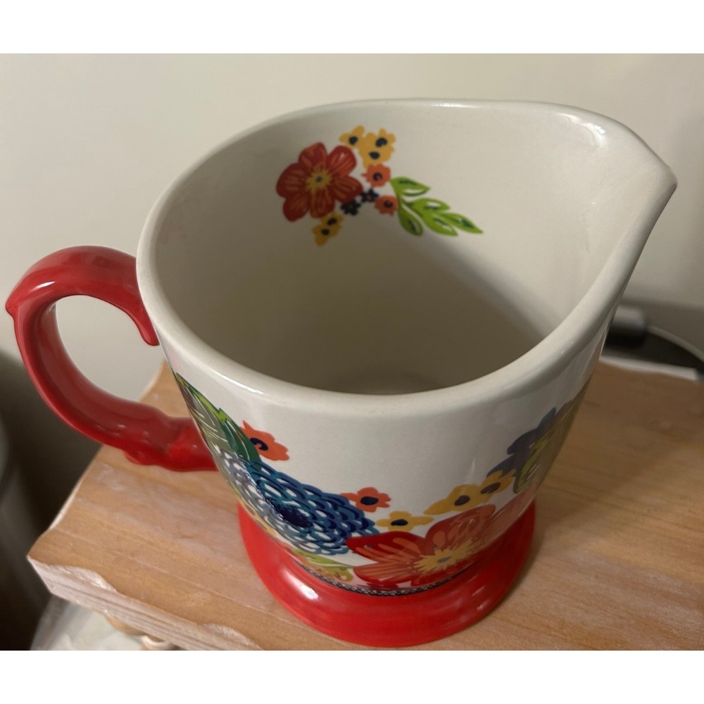 Pioneer Woman Dazzling Dahlias Stoneware 4 Cup Floral Pitcher Red Decor - Picture 4 of 5